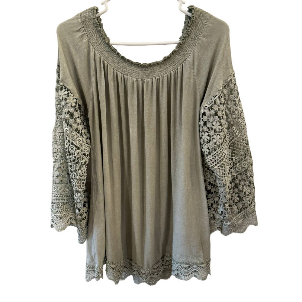 POL Boho Off the Shoulder Lace Trim Top - Size L